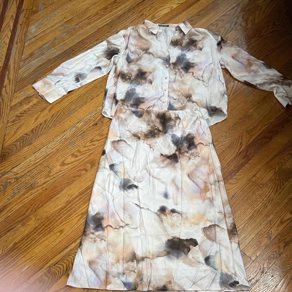 Abstract Print Blouse and Skirt Set